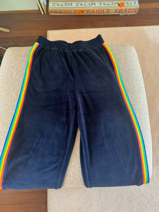 VEDA VELOUR RAINBOW TAPE WIDE LEG PANT - DRESS BLUE