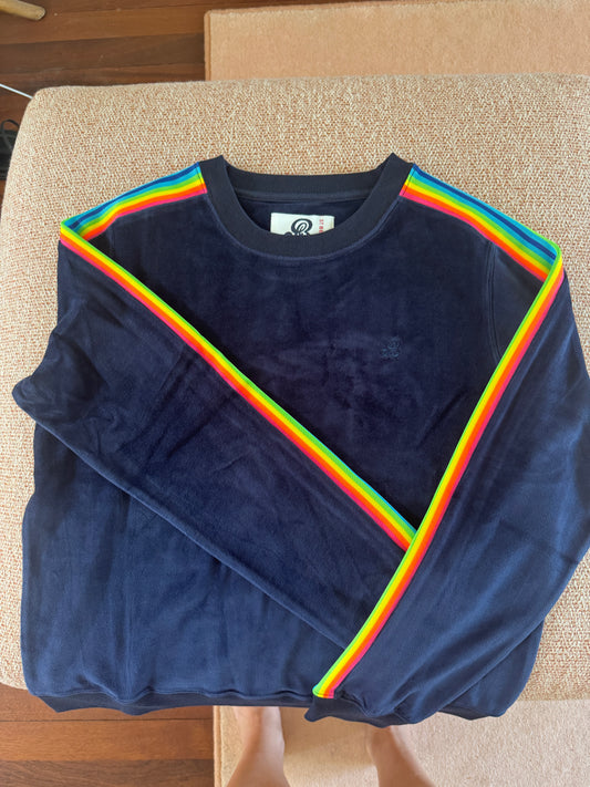 VEDA VELOUR RAINBOW SWEATSHIRT - DRESS BLUE