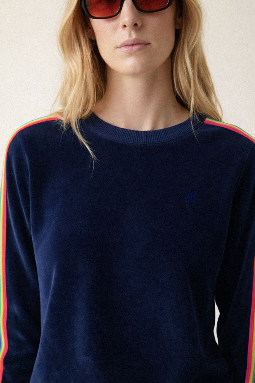 VEDA VELOUR RAINBOW TAPE SWEATSHIRT - DRESS BLUE – ST. BERT'S